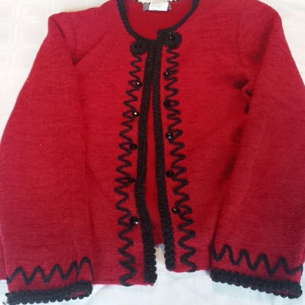 Woman's sweater, red with black trim VINTAGE